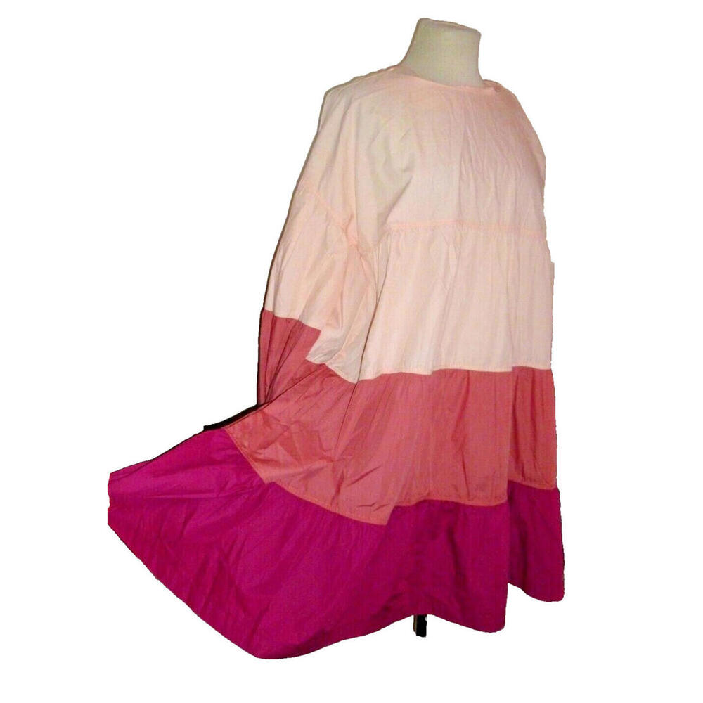 Aaron & Amber Pink Colorblock Tiered Babydoll Dress Long Sleeve Mini NEW‎